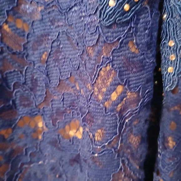 Anny Lee Blue Sequined Lace Wedding Prom Cocktail Evening Gown Dress Small - Picture 8 of 15